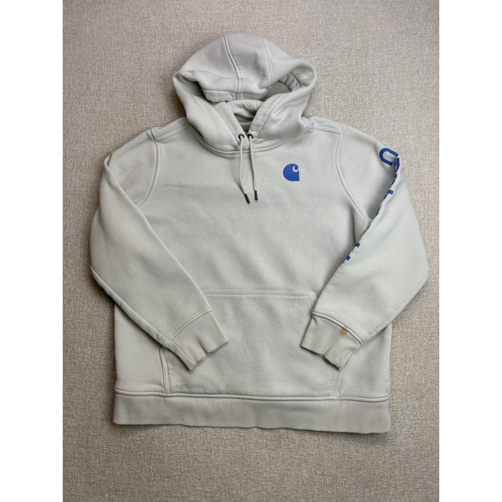 Carhartt Relaxed Fit Graphic Hoodie Off-White Blue Logo Mens 1X Sweatshirt